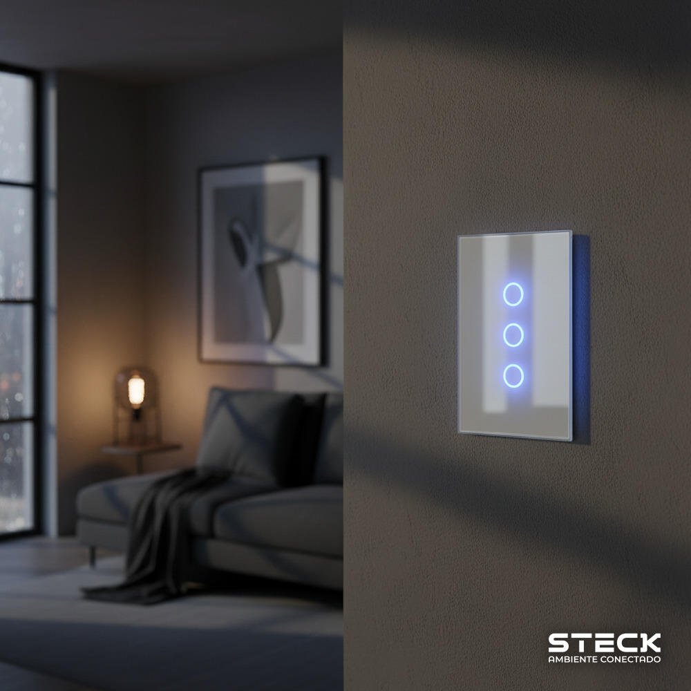 Interruptor Steck Ambiente Conectado 4X2" 3 Módulos Touch Branco WI-FI