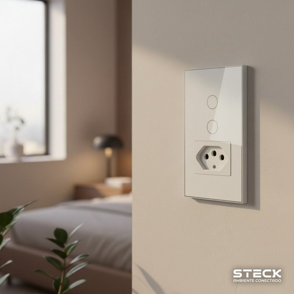 Interruptor Steck Ambiente Conectado 4X2" 2 Módulos + 1 Plug Touch Branco WI-FI