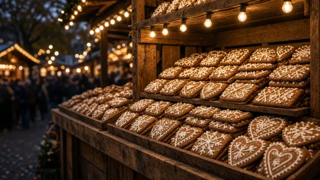 Kraampje met peperkoek op een Duitse kerstmarkt