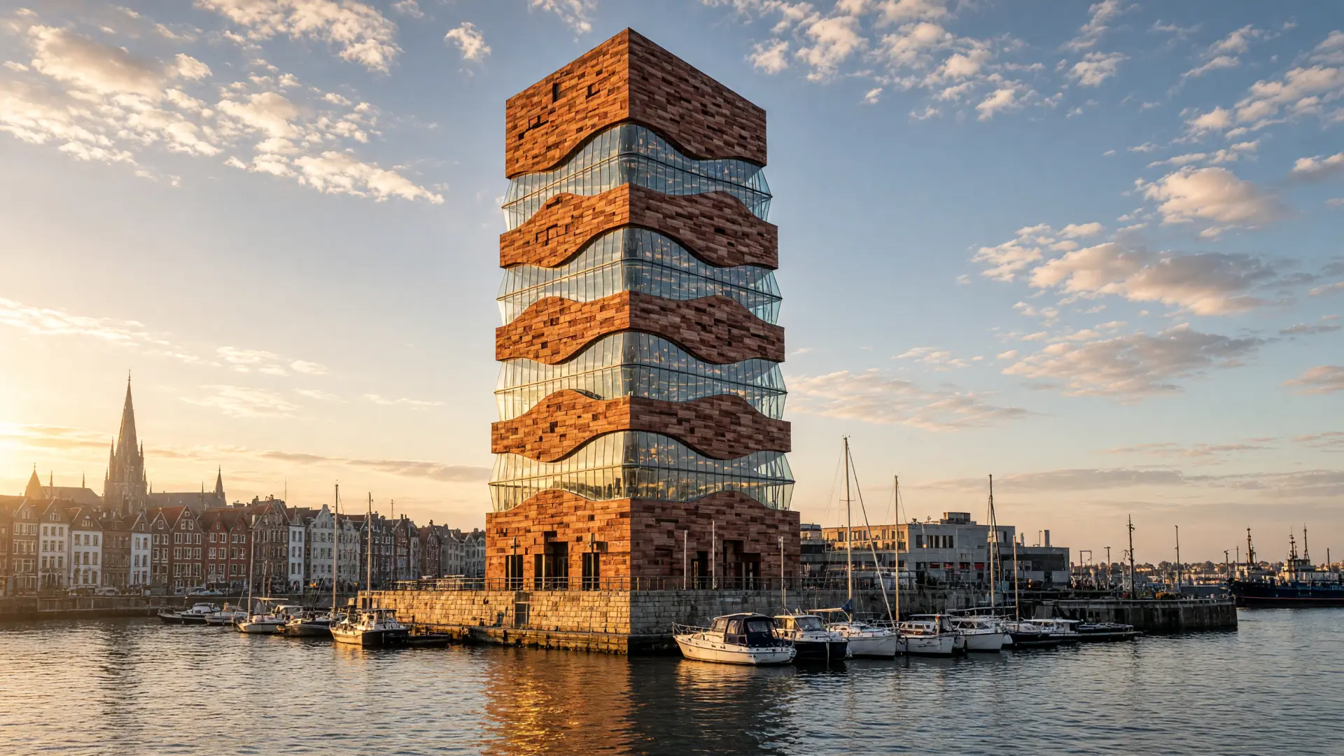 Museumtoren aan een dok in de oude havenwijk
