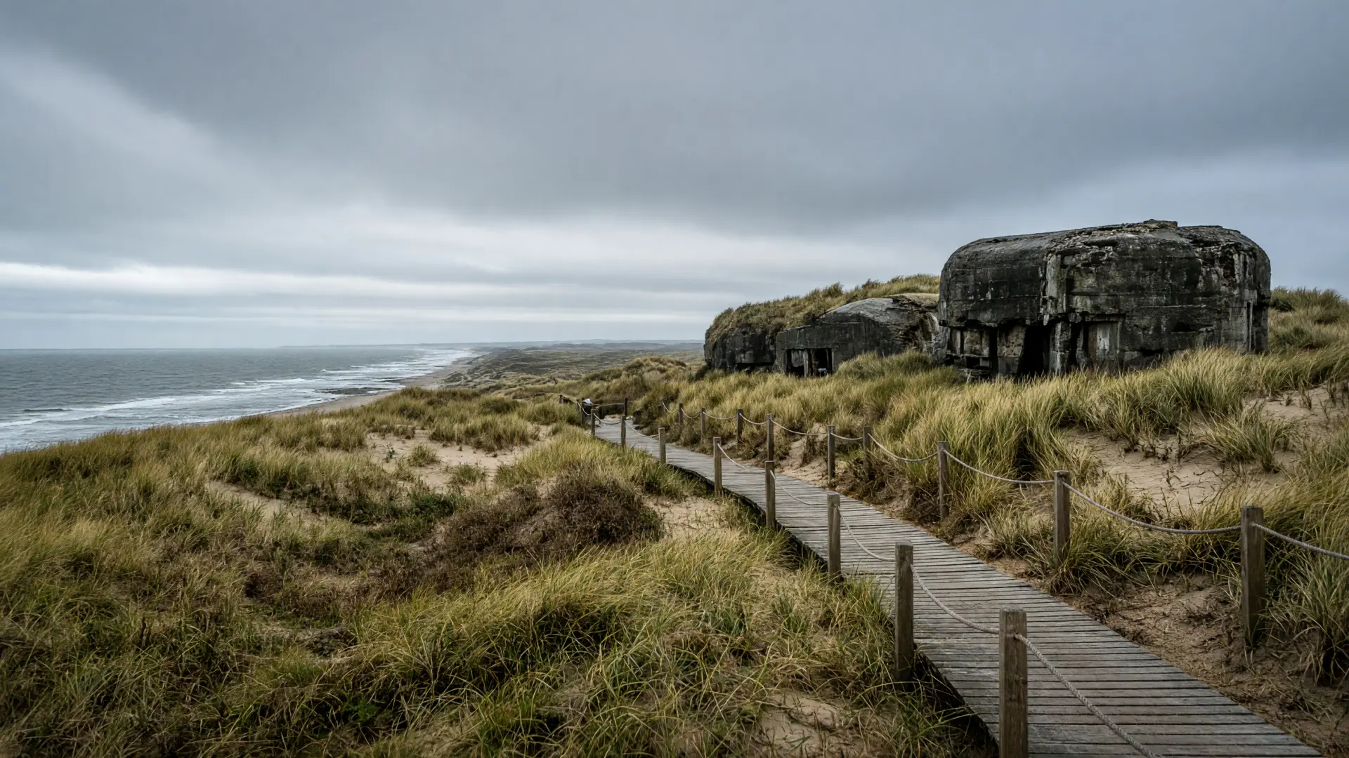 Bunkers in de duinen aan zee