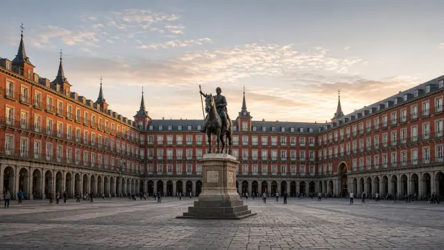 De Plaza Mayor in Madrid met het standbeeld van Filips III