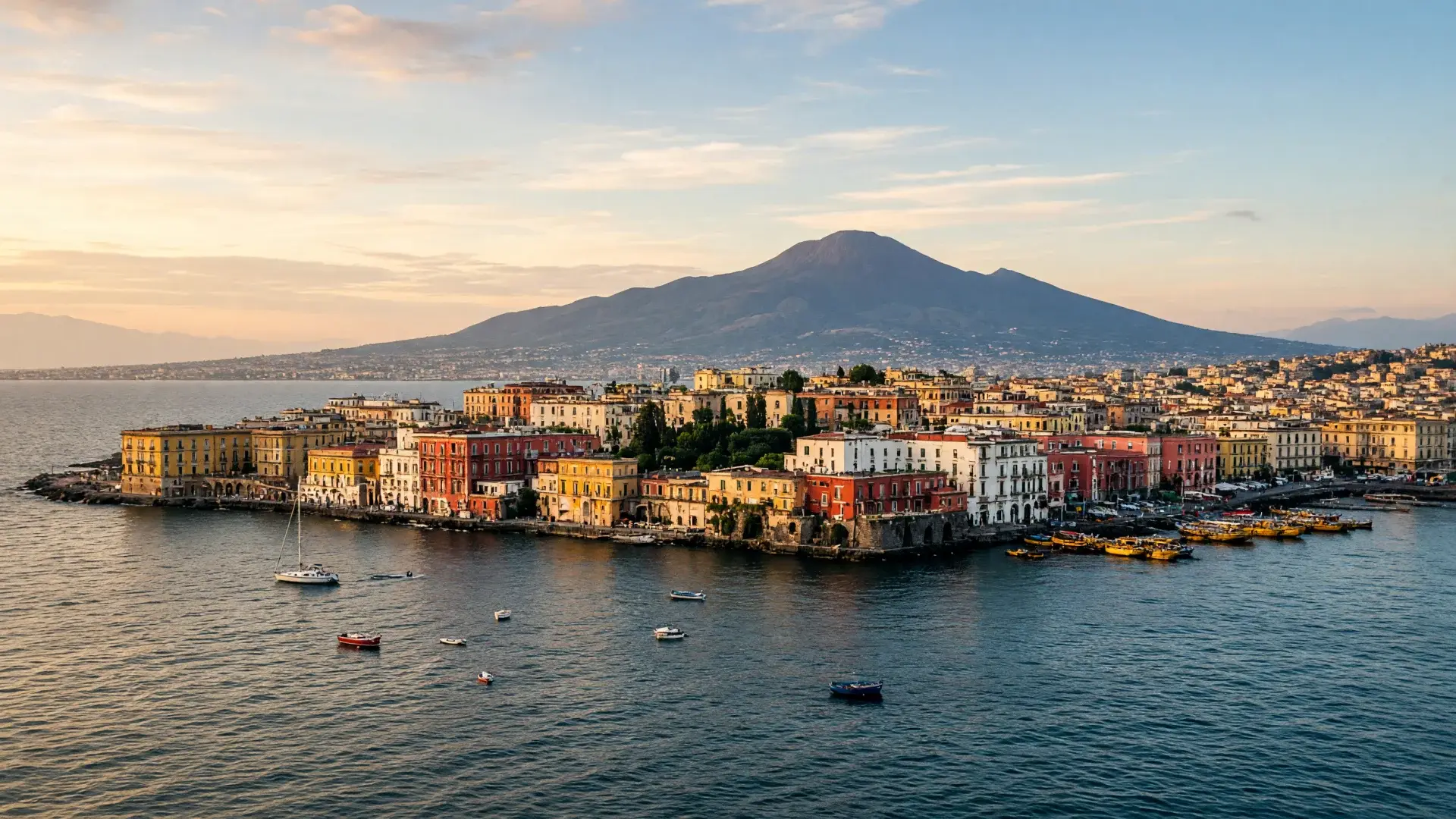 De baai van Napels met de Vesuvius op de achtergrond
