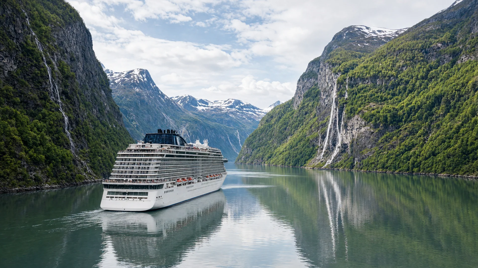 Cruiseschip in een Noorse fjord