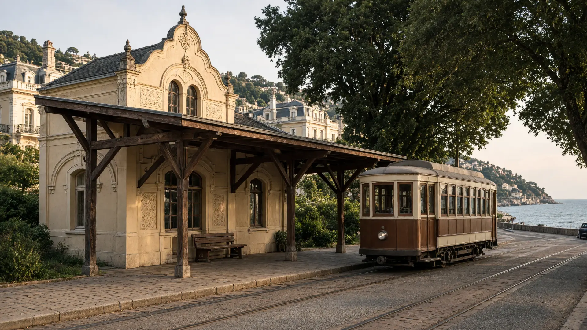 Historisch tramstation met kusttram