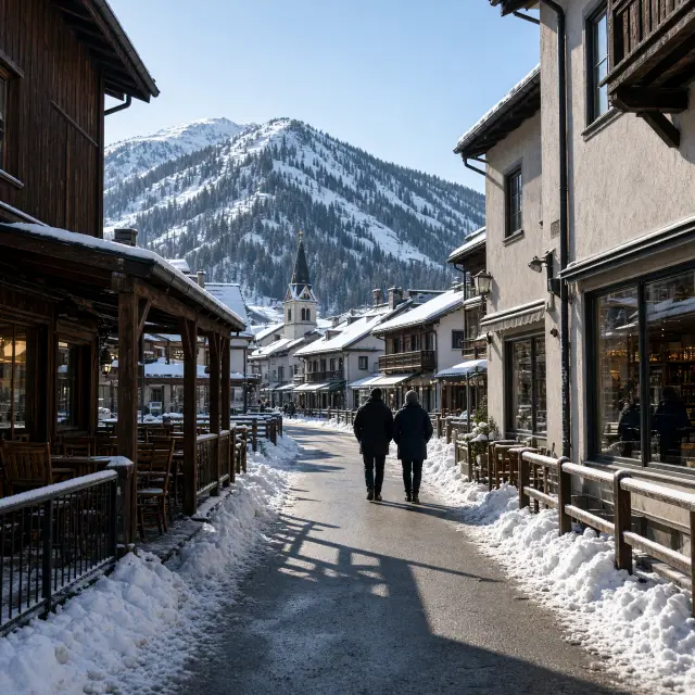 Besneeuwde berghellingen en skiliften boven een Oostenrijks bergdorp, ideaal voor een skivakantie vanuit Flachau