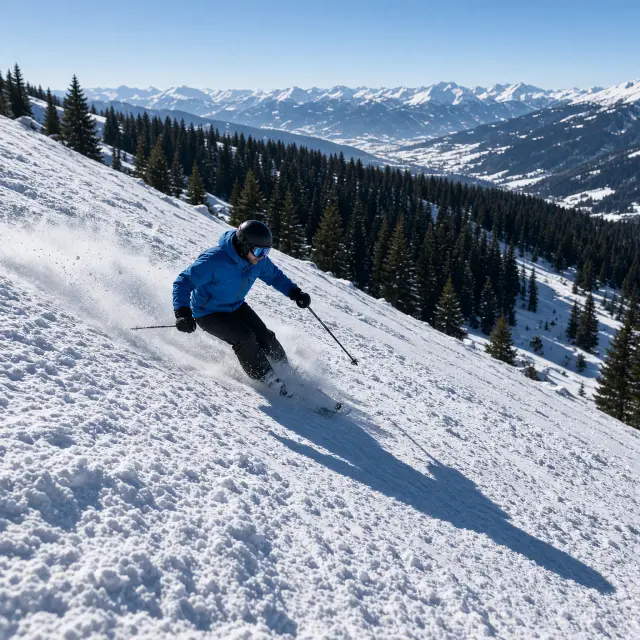 Skiërs op een drukke piste in Mayrhofen met bergen en liftinstallaties op de achtergrond