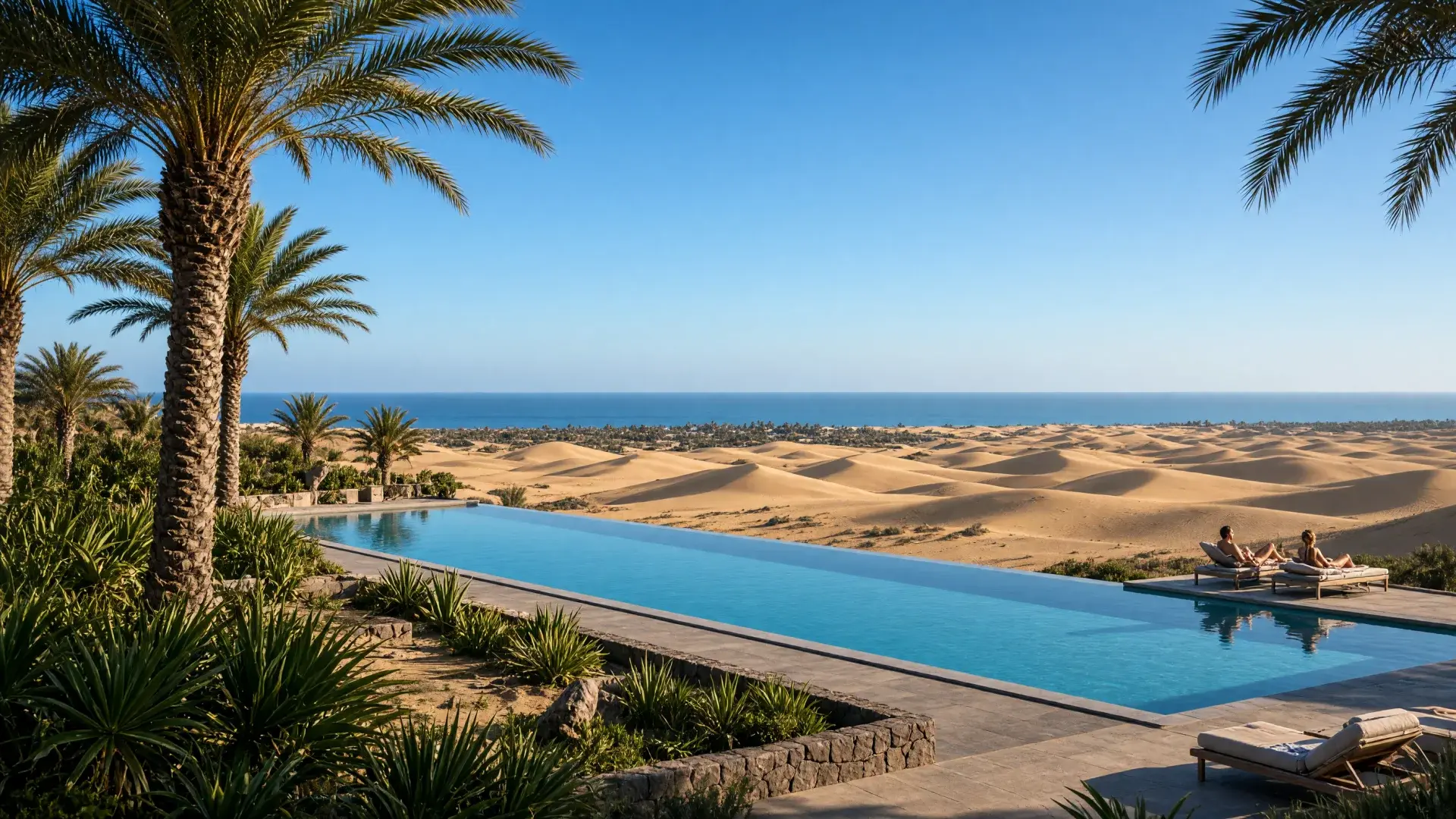 koppel aan het zwembad van een adults only resort met palmbomen op Gran Canaria