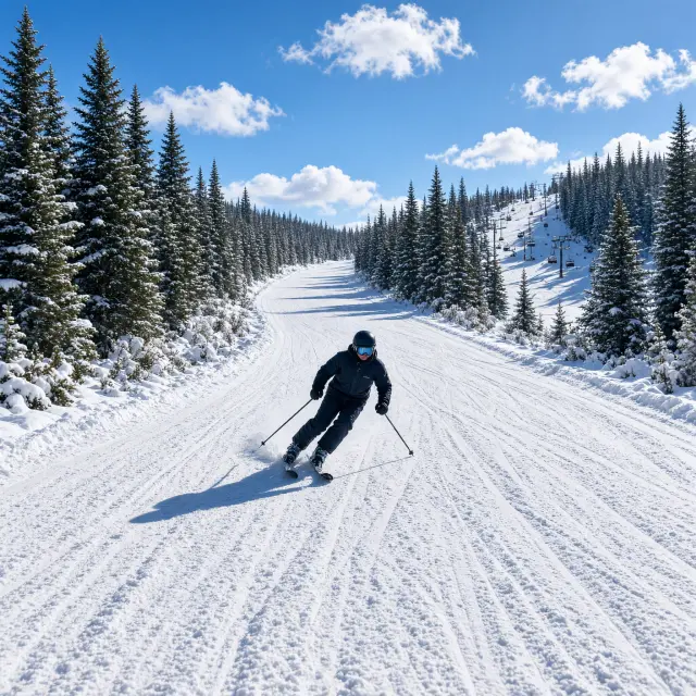 Skiërs op een zonnige besneeuwde piste met de toppen van het skigebied Leogang en Fieberbrunn op de achtergrond