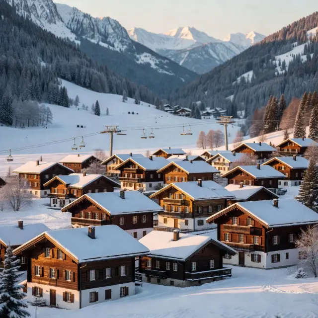 Rustig bergdorp in het Paznauntal met traditionele Tiroolse huizen en kabelbanen naar de skipistes