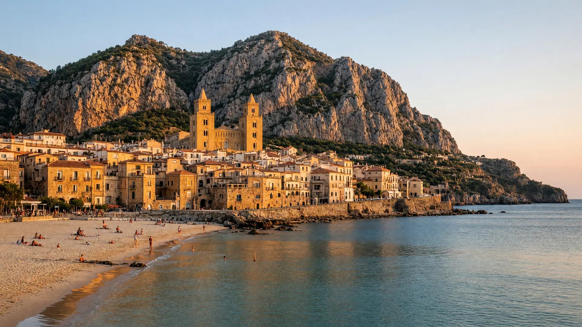 Strand en kathedraal van Cefalù op Sicilië