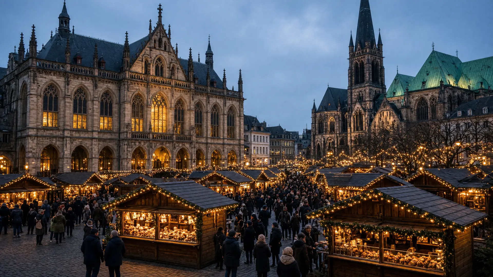 Kerstmarkt rond het stadhuis van Aken