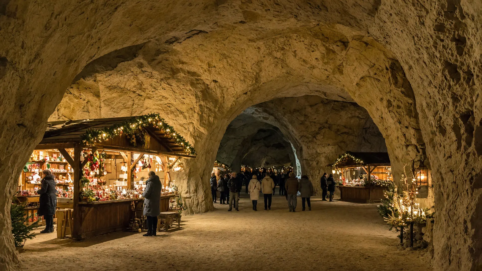 Ondergrondse kerstmarkt in een mergelgrot in Valkenburg