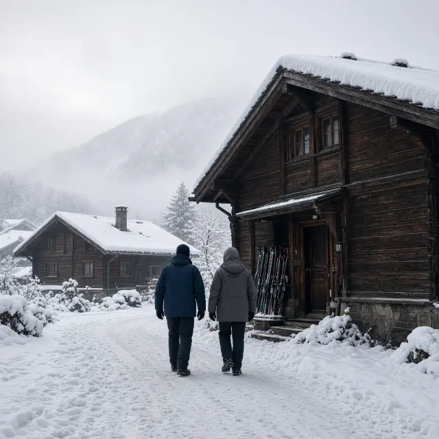 Houten chalets en appartementen in de sneeuw in het skidorp Königsleiten bovenop de Gerlosplatte