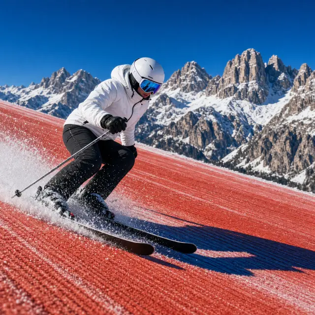 Skiërs dalen af op brede, zonnige pistes van Kronplatz met de Dolomietentoppen op de achtergrond