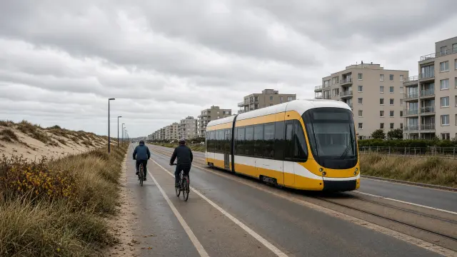 Kusttram langs de duinen aan de Belgische kust