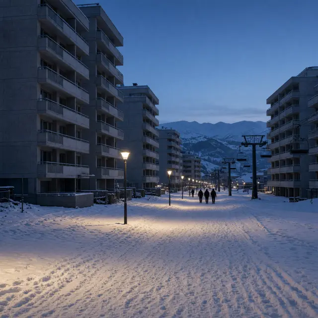 Besneeuwde dorpjes en skipistes van Le Corbier en Saint-Sorlin-d'Arves, buurstations van La Toussuire in de Franse Alpen