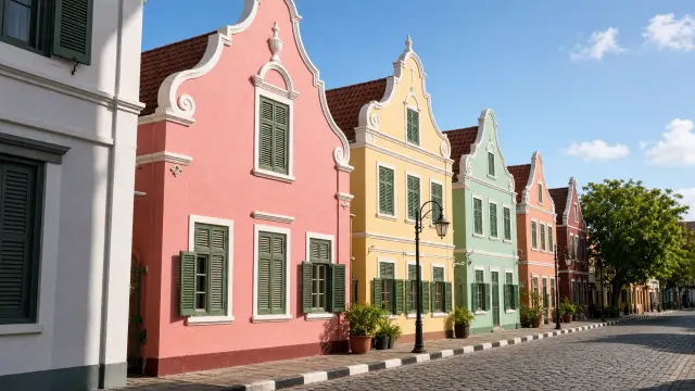 Kleurrijke straat met koloniale gevels in Punda, Willemstad