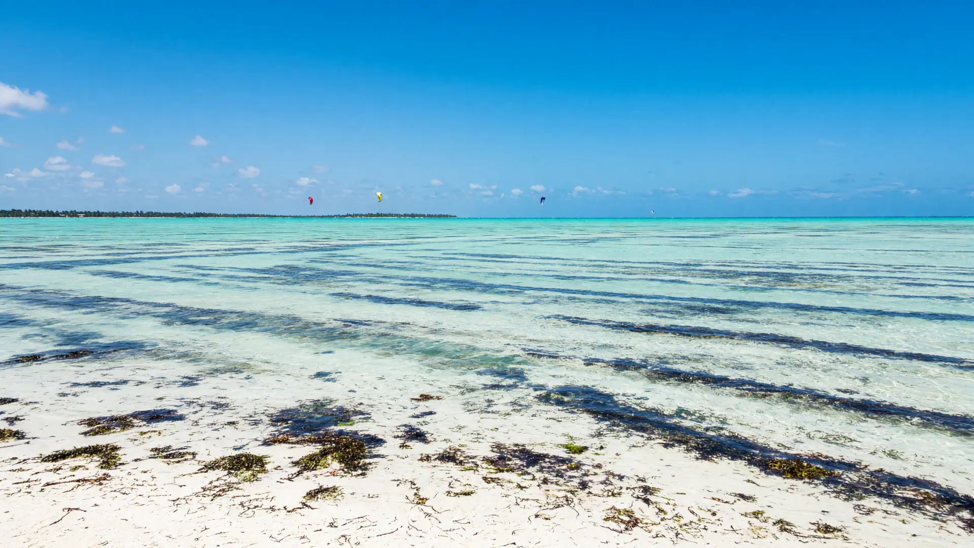 Ondiepe turquoise lagune bij Paje
