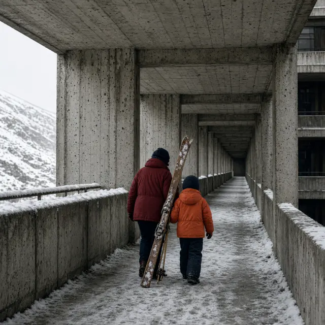 Het autovrije skigebied Le Corbier in Les Sybelles met overdekte winkelgalerijen en appartementengebouwen op 1550 meter hoogte in de Franse Alpen