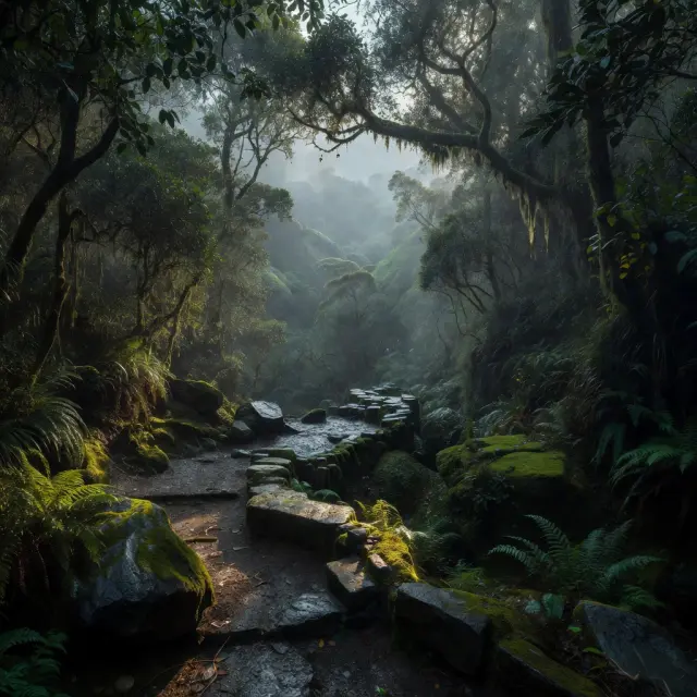 Wandelaars volgen een smalle levada-route omringd door weelderige Laurisilva-bossen tijdens een madeira vliegvakantie in het binnenland van Funchal