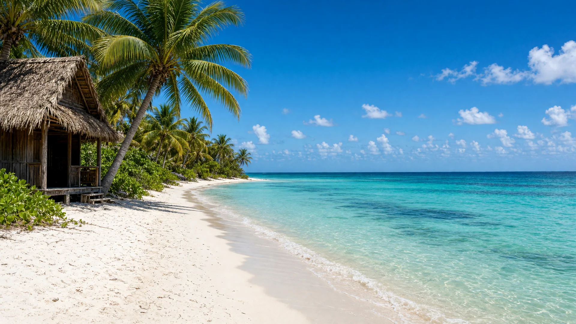 Rustig Caribisch strand met palmbomen aan de Riviera Maya in Mexico