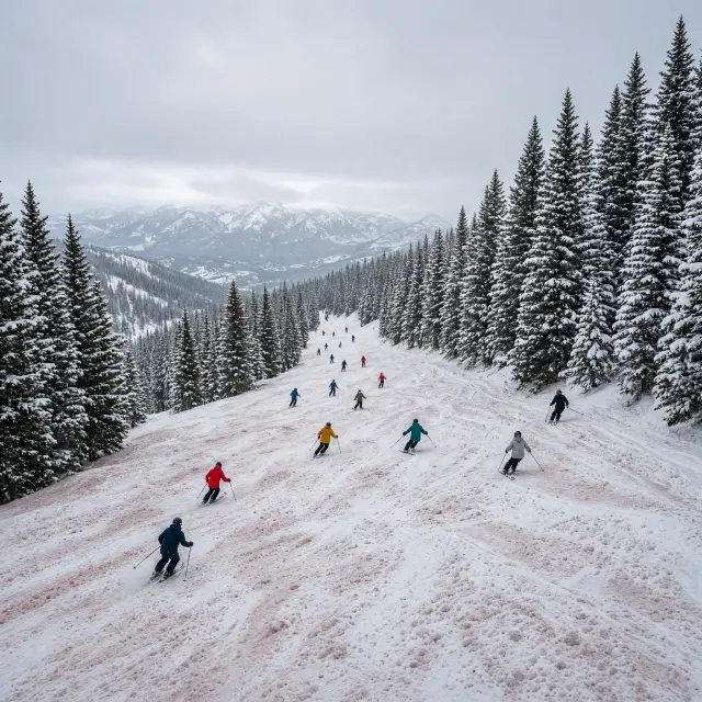Skiërs dalen af op brede pistes in het Kitzbüheler skigebied met besneeuwde bergtoppen op de achtergrond bij Mittersill