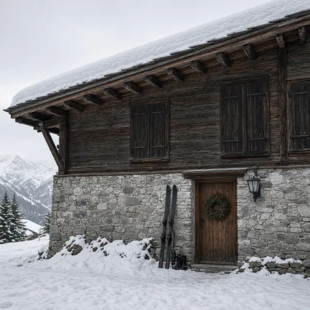 Mittersill vanuit de lucht, een dorpskern met kerktoren omringd door besneeuwde bergen in de Kitzbüheler Alpen
