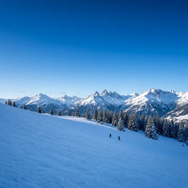 Skiliften en besneeuwde pistes boven de boomgrens in Avoriaz met uitzicht op de Portes du Soleil