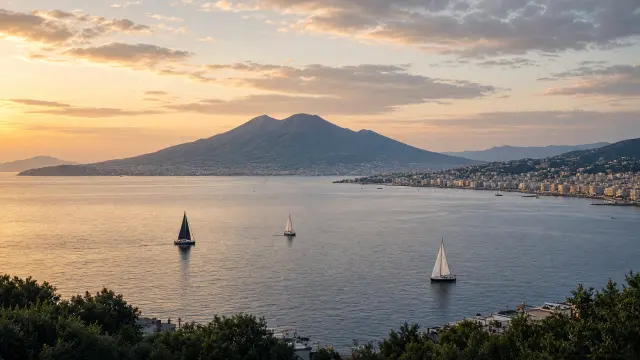De baai van Napels met de Vesuvius op de achtergrond