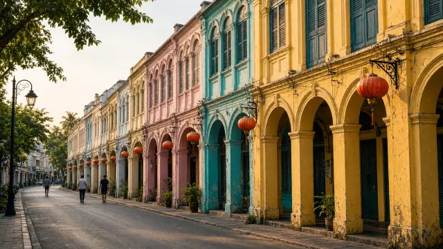 Kleurrijke Chinees-Portugese winkelhuizen in de oude stad van Phuket