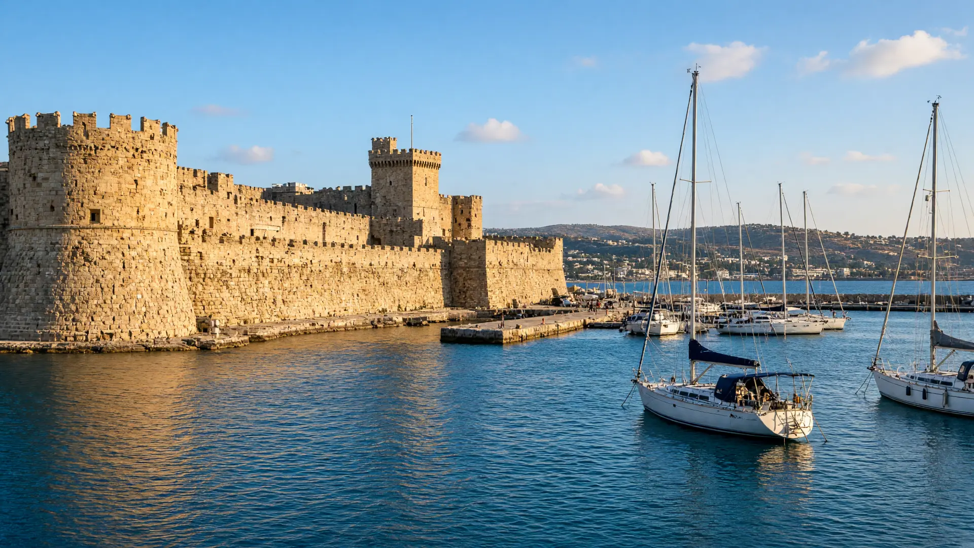 De Mandrakihaven bij de oude stad van Rhodos