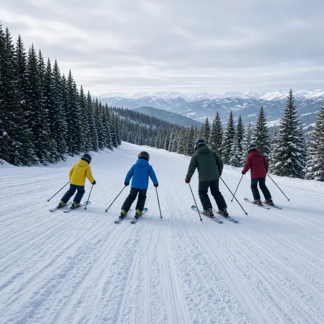 Breed panoramisch uitzicht over het Asitz-skigebied bij Leogang met moderne gondellift, brede pistes en besneeuwde bergtoppen