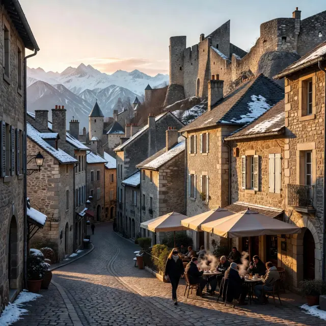 historisch centrum van Briançon met Vauban vestingwerken en besneeuwde alpen op achtergrond, hoogste stad van frankrijk en toegangspoort tot serre chevalier skigebied