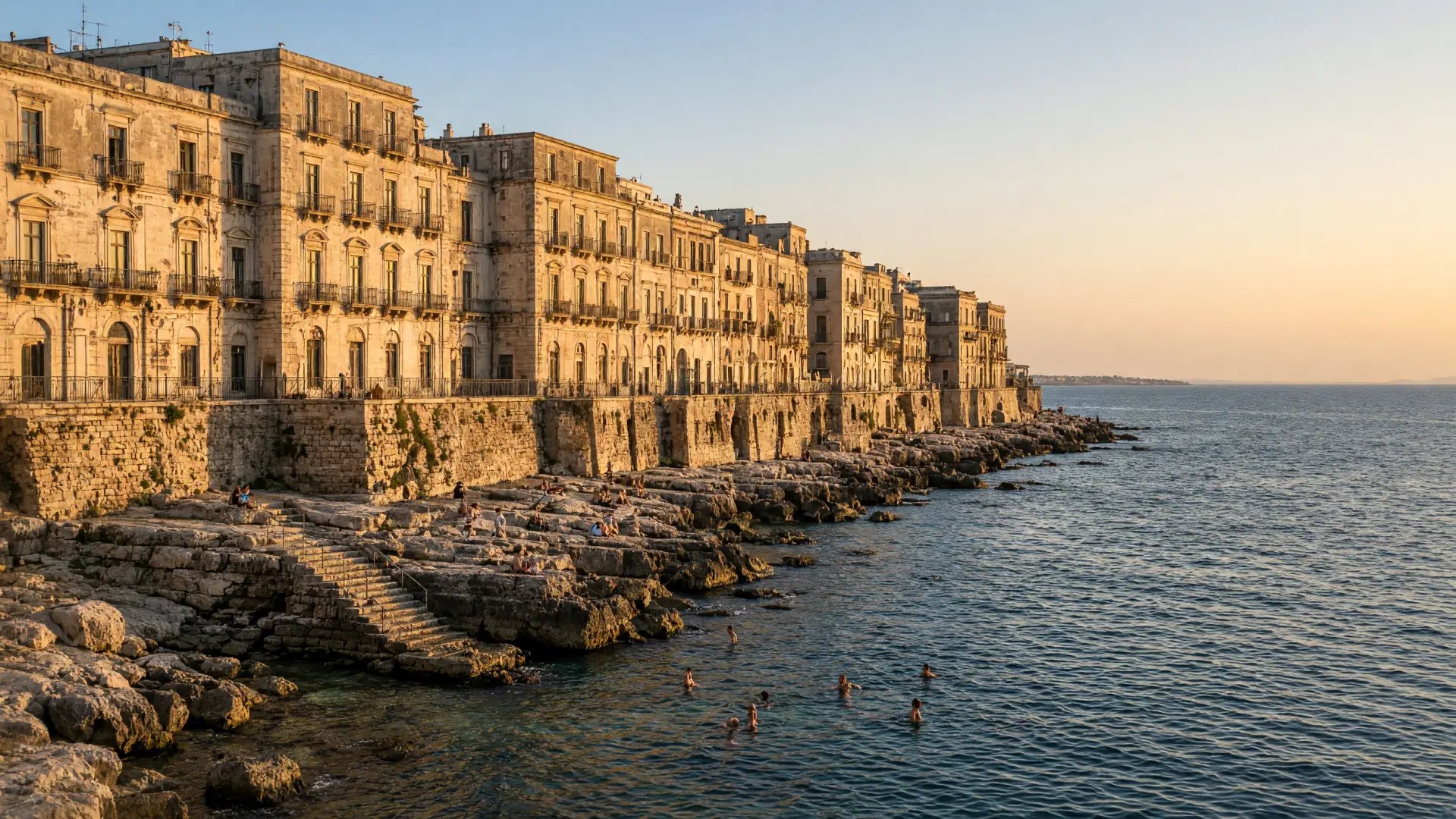 Barokke gebouwen aan zee in Ortigia, de oude stad van Syracuse
