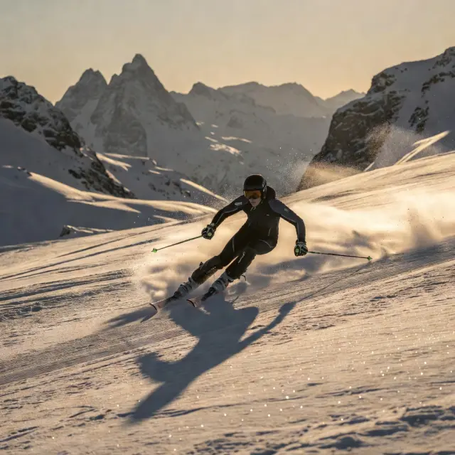 Skiërs op de Planai-piste in Schladming met uitzicht op de besneeuwde Dachstein-bergketen