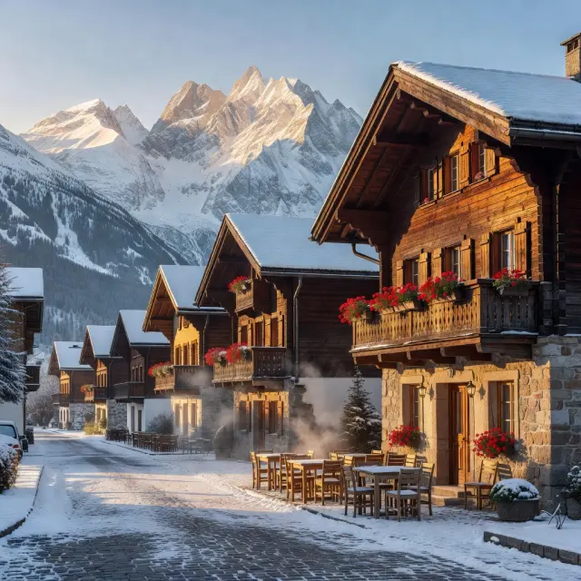 Pittoresk bergdorp Ellmau met traditionele Tiroler chalets en imposante Wilder Kaiser rotsformatie op de achtergrond onder heldere winterse hemel