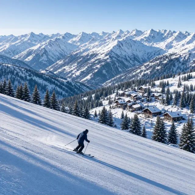 Chique chalets en besneeuwde bergflanken rond Lech, rustig skidorp in de Oostenrijkse Arlberg bij St. Anton
