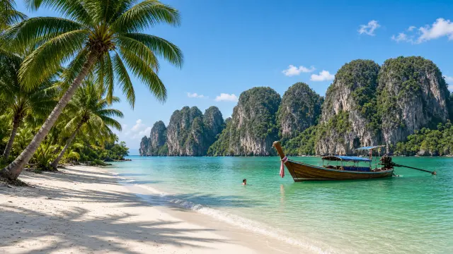 Tropisch strand in Thailand met een longtailboot