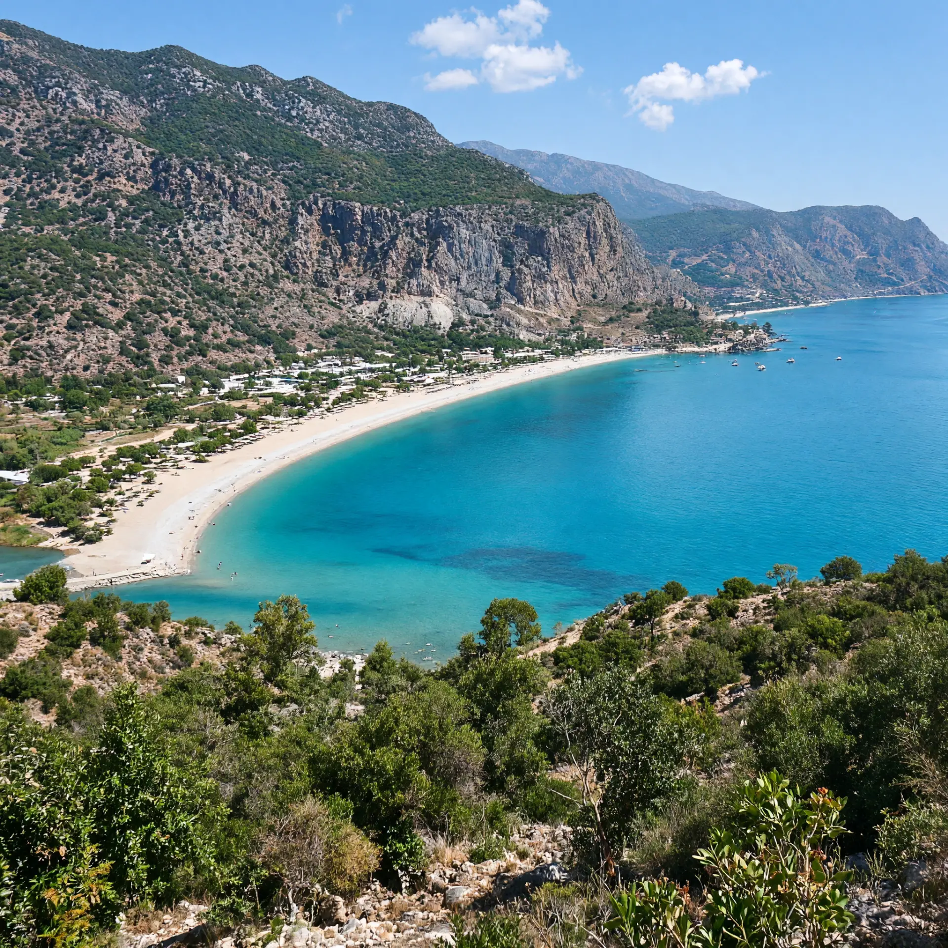 Turquoise lagune en strand van Ölüdeniz van bovenaf