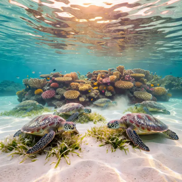 Groene zeeschildpad boven zeegras in de baai van Abu Dabbab bij Marsa Alam