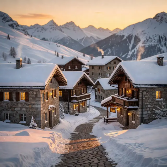 Pittoreske hoofddorpen Lanslevillard en Lanslebourg in Val Cenis met traditionele Savoyardse architectuur en ski-in ski-out accommodaties