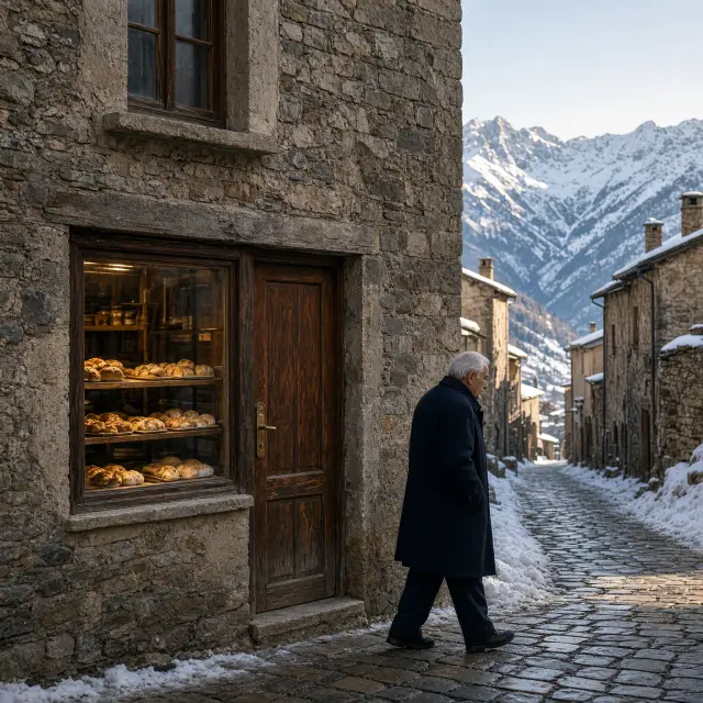 Rustig dorpje San Giovanni di Fassa met houten chalets en bergtoppen van de Dolomieten op de achtergrond