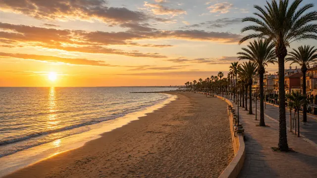 Het strand van Las Arenas in Valencia bij zonsondergang