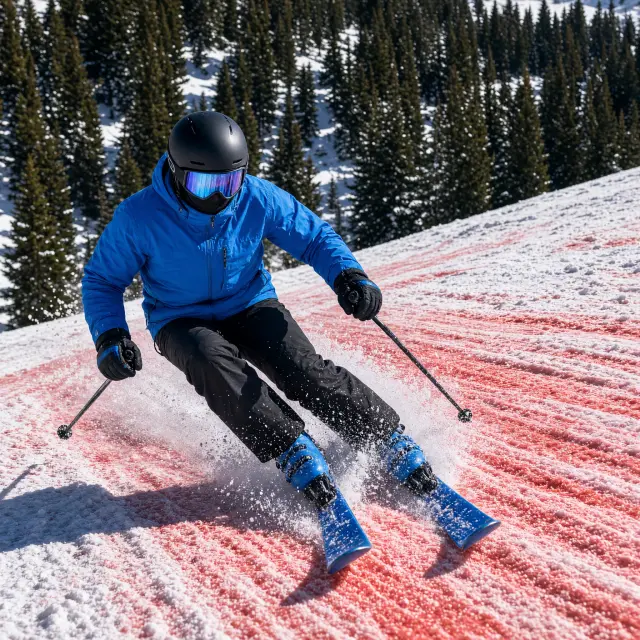 Besneeuwde pistes en bergtoppen boven het rustige skidorp Valfréjus in de Franse Alpen