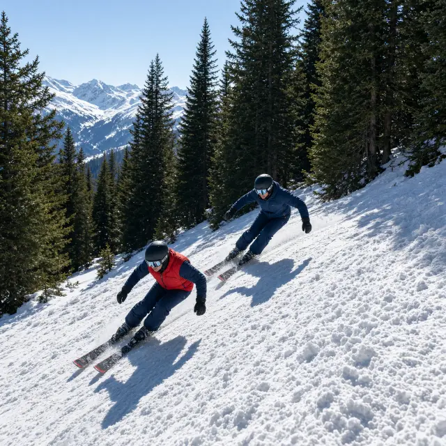 Brede besneeuwde skipistes met skiërs en bergtoppen in het Alpe d'Huez Grand Domaine voor een skivakantie Vaujany