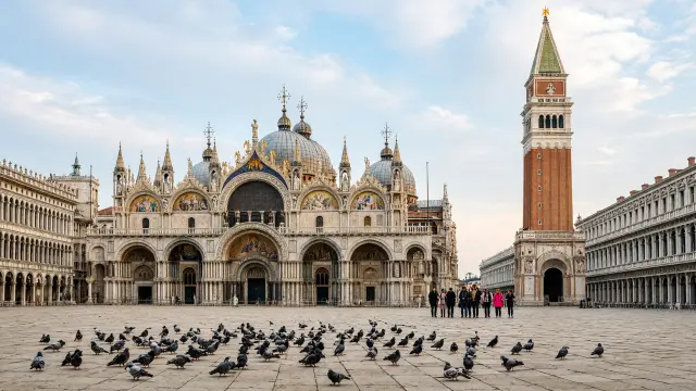 Het Sint-Marcusplein in Venetië met de basiliek en de klokkentoren