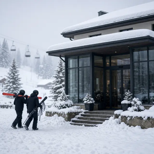 Gezellig houten chalet in de sneeuw met skipiste en bergen op de achtergrond in Wagrain