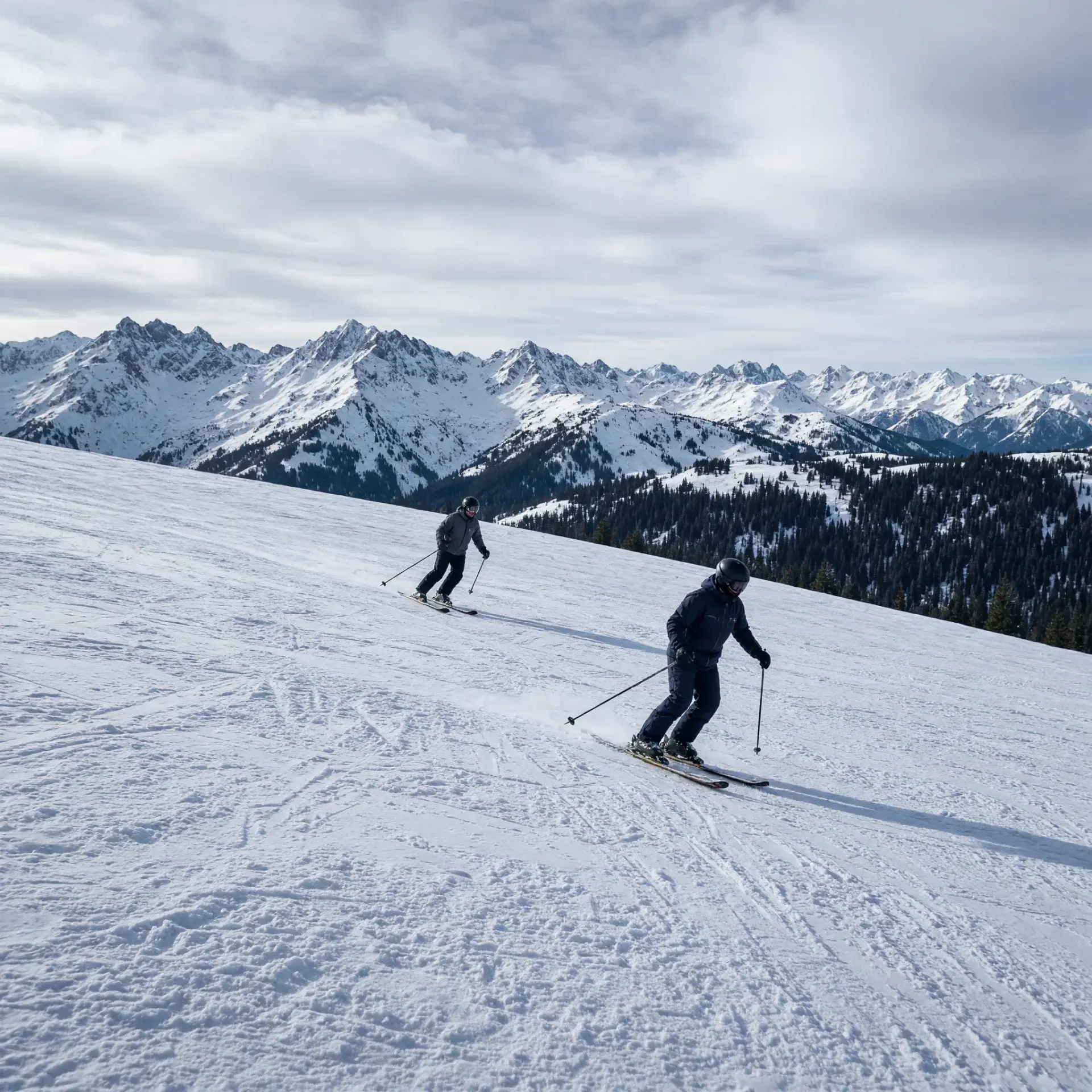 Brede blauwe en rode pistes in het skigebied
