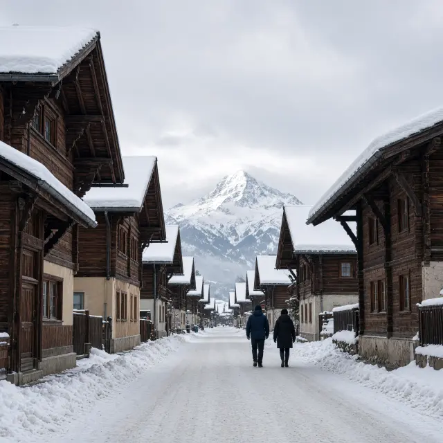 Het charmante bergdorp Neukirchen met traditionele Oostenrijkse chalets, gondel van de Wildkogelbahn en winterse alpenbergen op de achtergrond